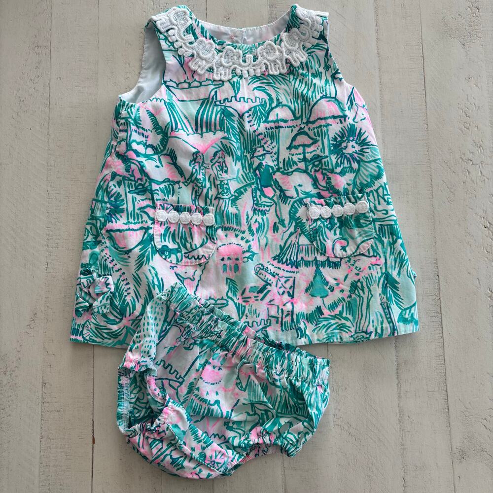 Lilly Pulitzer Little Lilly Classic Shift Dress with Elephants Size 6-12 Mos EUC